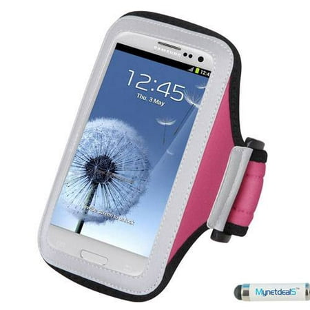 Premium Sport Armband Case for Sony Xperia Z3 D6603 D6616 - Pink + MYNETDEALS Mini Touch Screen Stylus