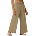 thumbnail image 2 of Endives Linen Pants For Women Wide Leg Pants High Waist Tie Up Solid Color Vacation Pant With Pockets Khaki, 2 of 6