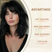 Phocas 12inch Short Bob Wigs for Women - Wavy Synthetic Bob Wig with Bangs, Face Slimming Short Wig, Glueless Wear and Go for Daily or Party (Black)