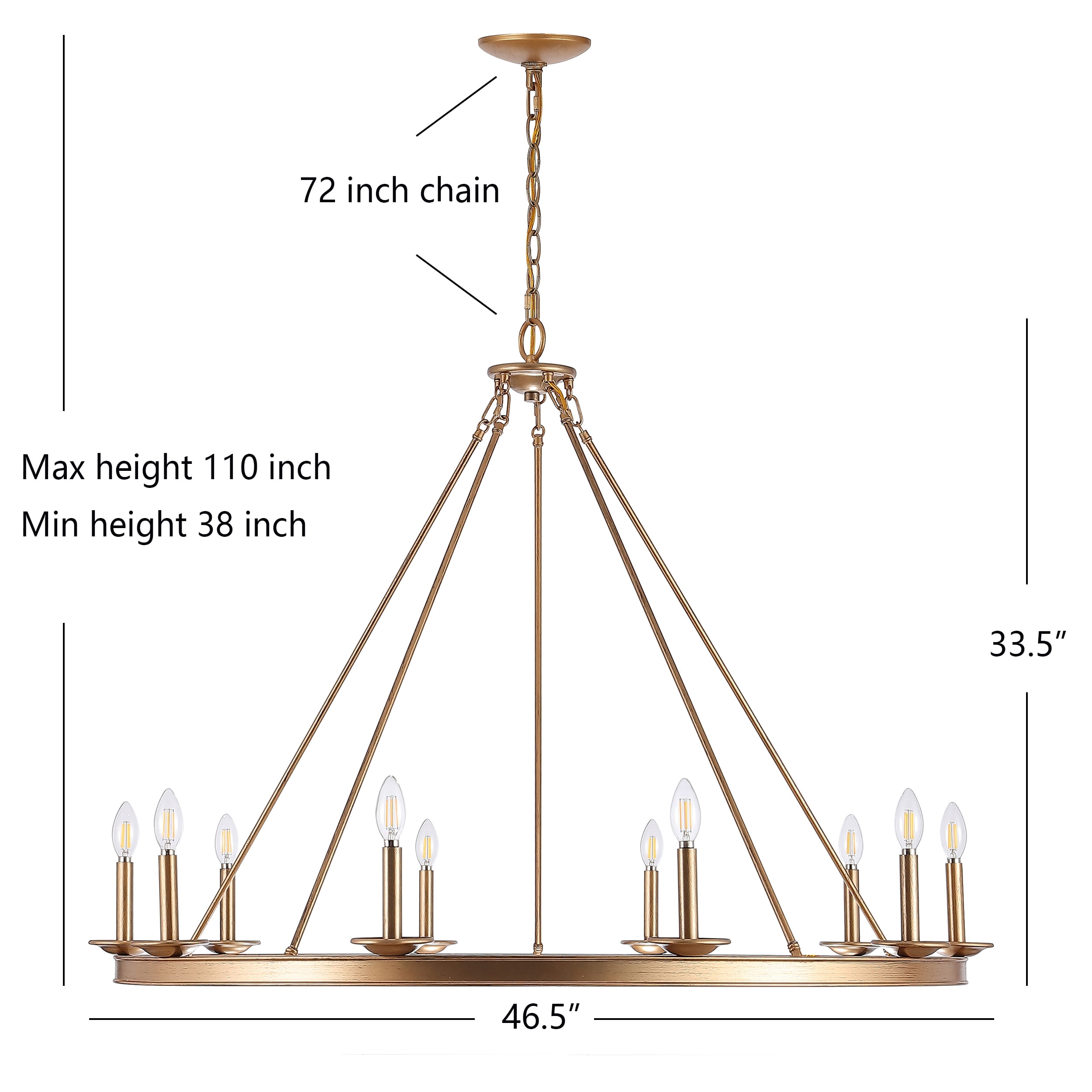 SAFAVIEH Telta 10 Light Industrial Adjustable Chandelier, Gold Painted