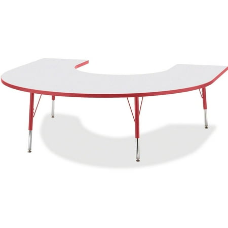 Jonti-Craft Berries Elementary Height Prism Edge Horseshoe Table - Laminated Horseshoe-shaped, Red Top - Four Leg Base - 4 Legs - Adjustable Height - 15" to 24" Adjustment - 66" Table Top Length x...