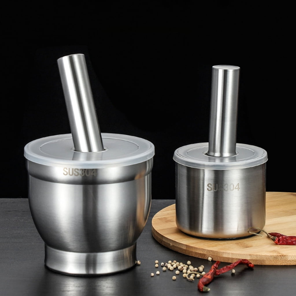 304Stainless Steel Garlic Grinder Salt and Pestle Pedestals Bowl Garlic Press Spices Grinder 304Stainless Steel