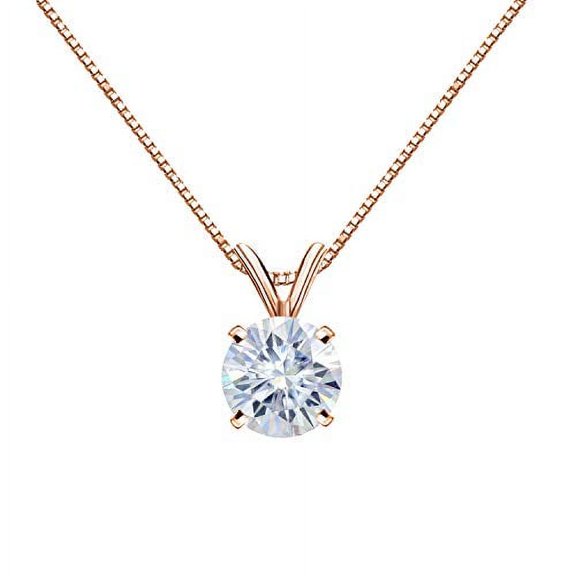 14K Rose Gold Round 4-Prong Solitaire Moissanite Pendant Necklace (1/2ct TGW, 5mm, White) 16 to 18-inch by Diamond Wish