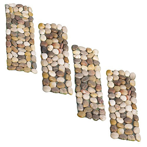 Mulch Set of 3 Landscape and Yard Wind & Weather Hexagonal Natural River Rock Garden Stepping Stones with Flexible Backing for Grass Sand 14 L x 14 W x ½H