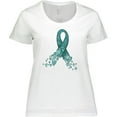 thumbnail image 3 of Inktastic Ovarian Cancer Awareness Teal Ribbon Made of Hearts Women's Plus Size T-Shirt, 3 of 5