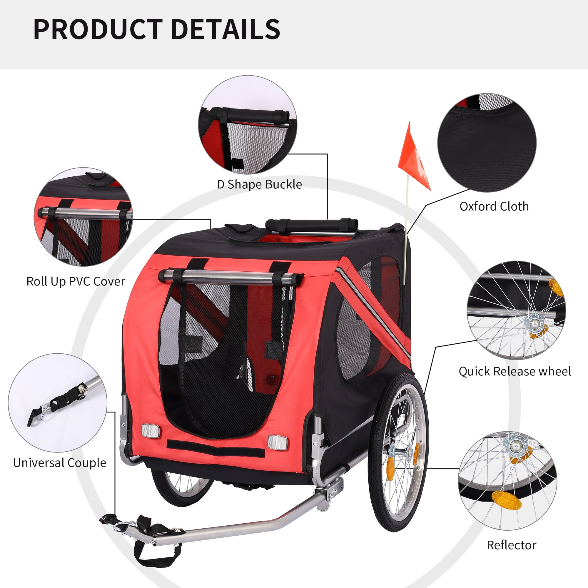Pefilos 2 in 1 Dog Bike Trailer for Small and Medium Dogs, Pet Stroller Bicycle Carrier w/Hitch, Suspension, Visibility Flag and Reflectors, 55lb Weight Capacity, Red Pefilos 2 in 1 Dog Bike Trailer for Small and Medium Dogs, Pet Stroller Bicycle Carrier w/Hitch, Suspension, Visibility Flag and Reflectors, 55lb Weight Capacity, Red