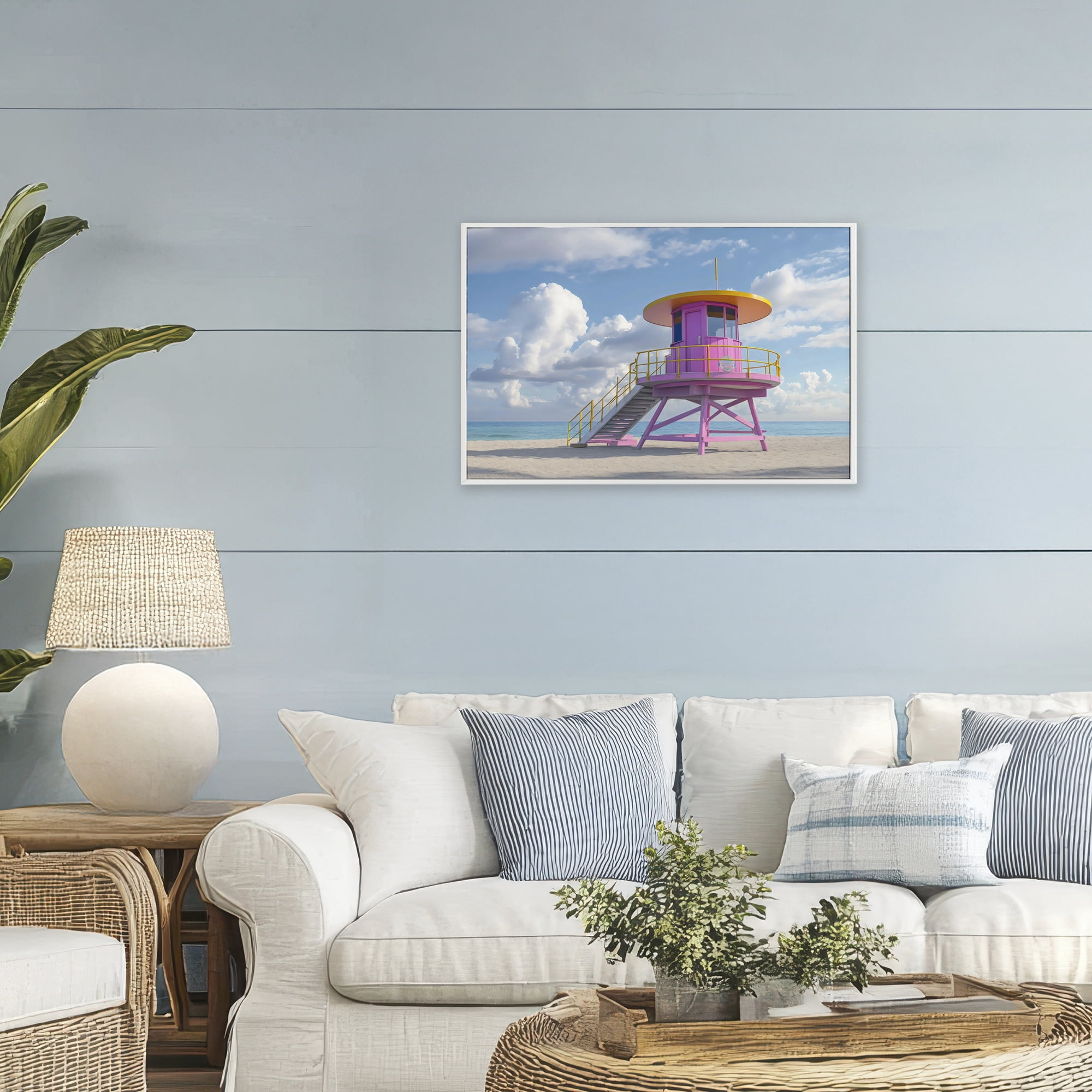 Stupell Industries Miami Beach Tower in Pink White Framed Giclee Art, design by Creative Studio