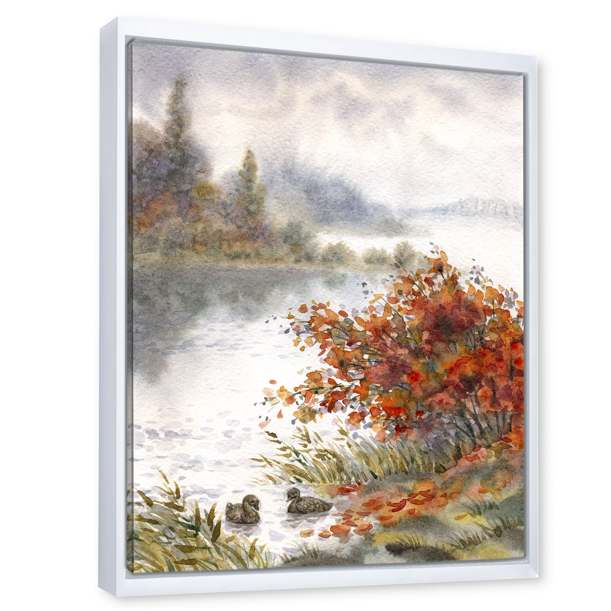 Designart 'View Of The Lake In Autumn Colored' Traditional Framed Canvas Wall Art Print