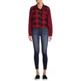 thumbnail image 4 of No Boundaries Juniors' Plaid Flannel Button Front Shirt with Long Sleeves, 4 of 5