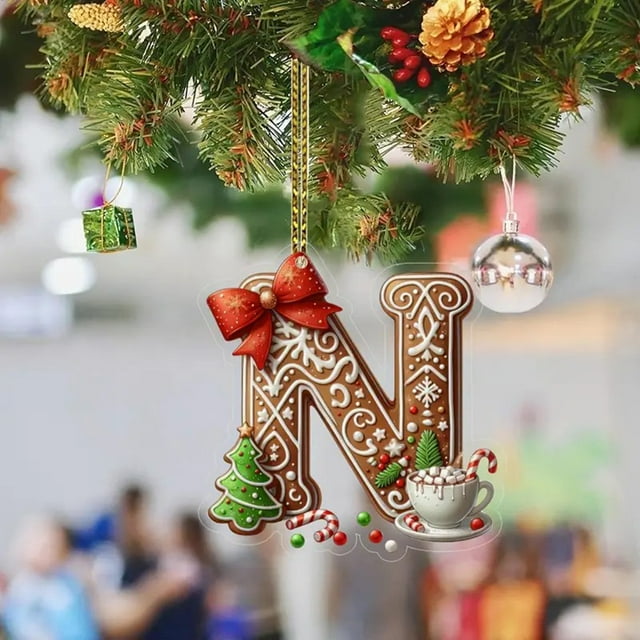 Pendientes Navideños Letra del Alphabet Christmas Tree Ornaments, Adornos Personalizados DIY Navideños, Colgantes para Árbol de Navidad, Xmas Tree Hanging Decor, Estilo Navideño, Pendientes para