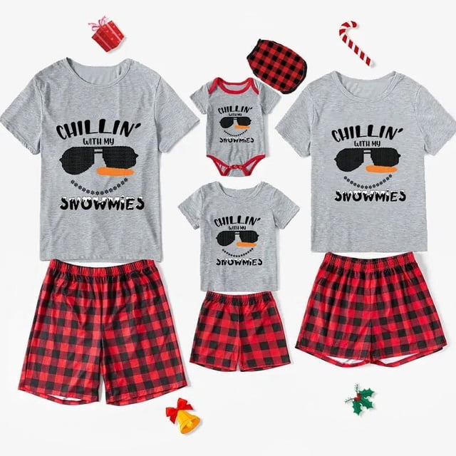 Pijamas familiares a juego de Navidad, conjunto de Pijamas cortos de Snowmies de Chillin de diseño exclusivo
