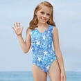 thumbnail image 5 of FOR U DESIGNS Blue Ocean Theme Girls Swimming One-Piece Swimsuit Size 7-8 Years Starfish Coral Summer Bathing Suit Quick Dry Sleeveless Swimwear, 5 of 8