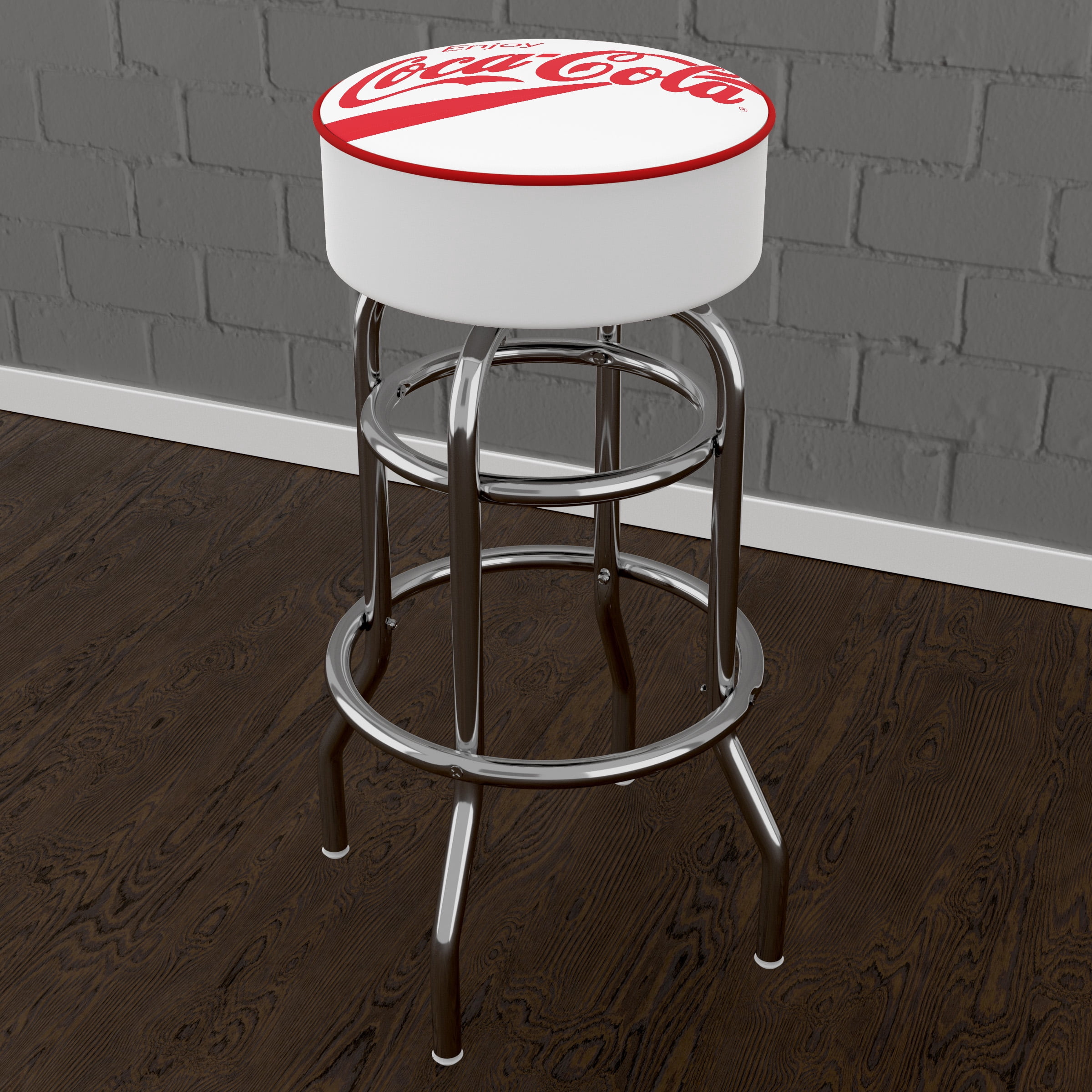 Trademark Gameroom Coca-Cola Enjoy Coke White Bar Stool with Padded Seat
