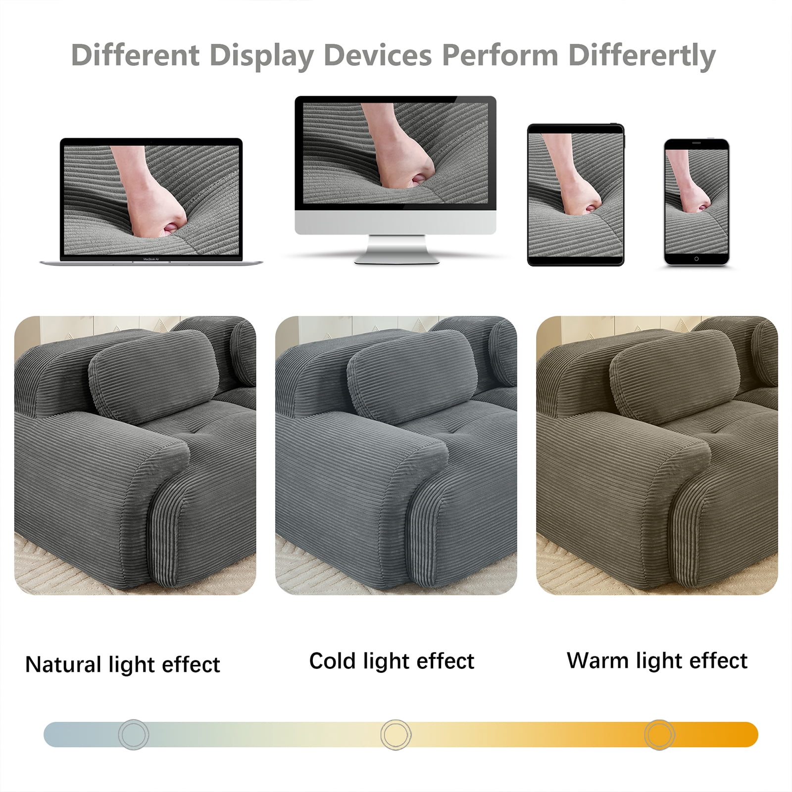 80" Modern Compressed Boneless Love Seat Couches, 2 Seater Large Sectional Couches for Living Room, Gray Corduroy Cloud Modular Sectional Sofa, Memory Foam, Extra Deep Loveseat, No Assembly