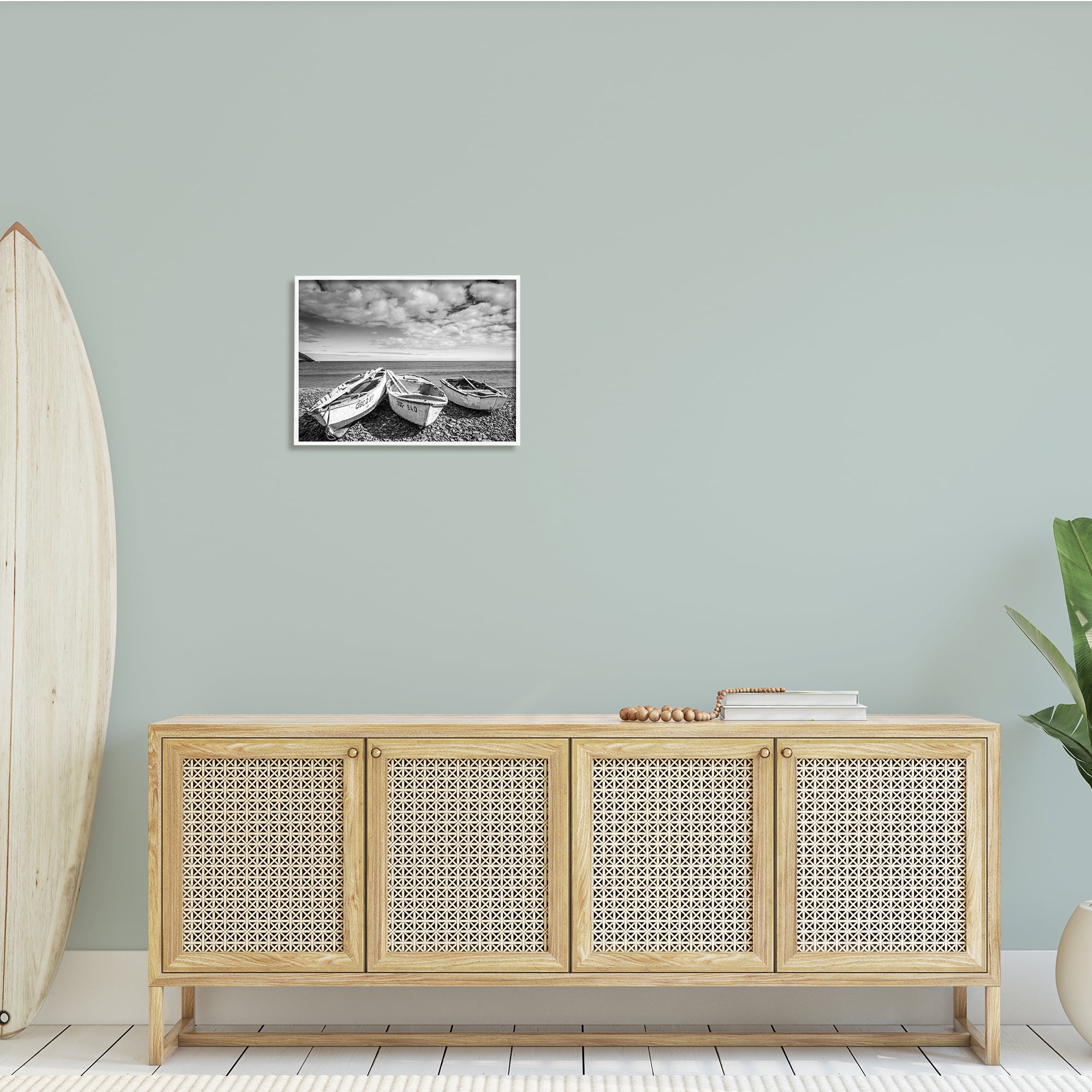 Vintage Rowboats on Rocky Beach Shore Nautical Photography 20 in x 16 in Framed Photography Art Prints, by Stupell Home Décor