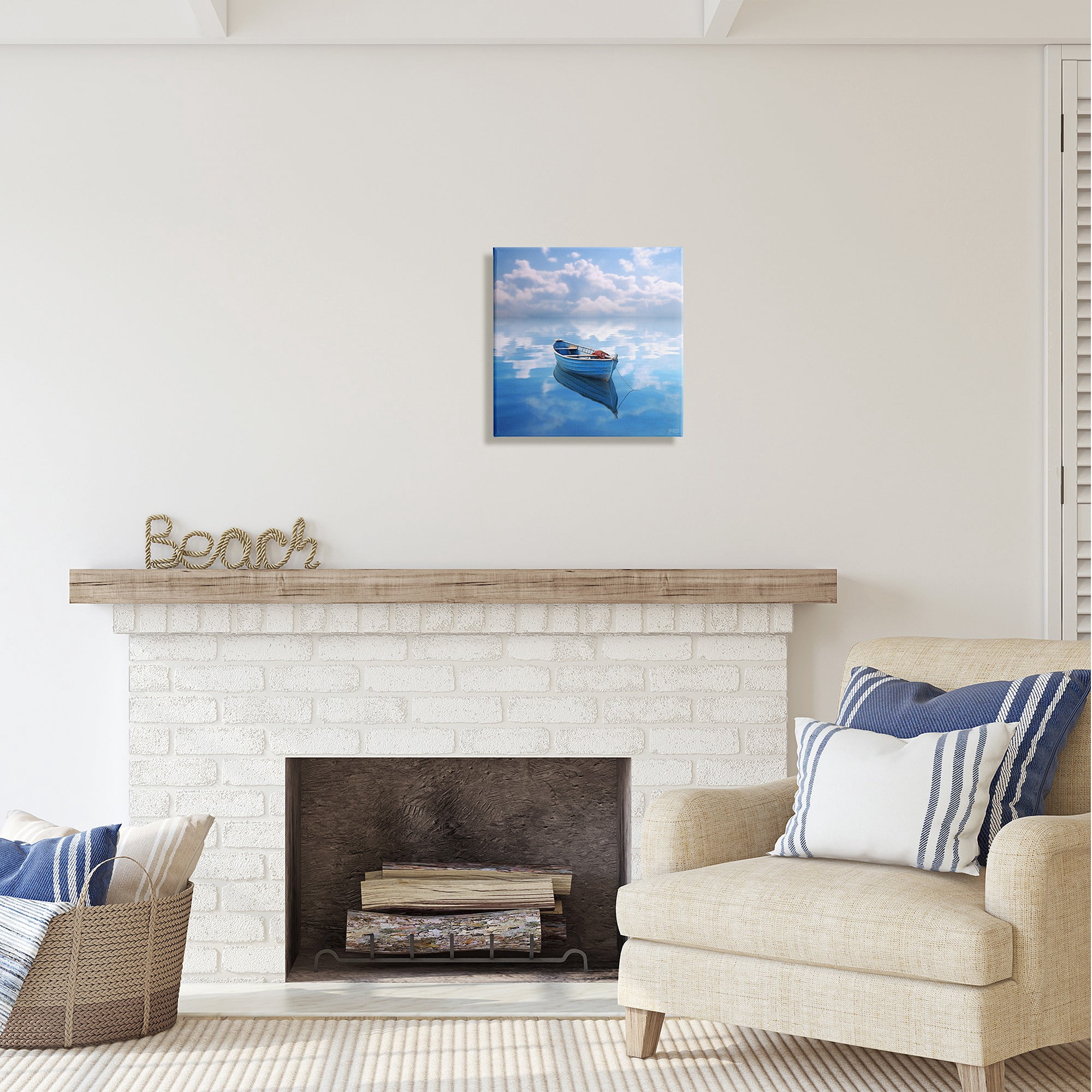 Stupell Industries Lone Boat on Cloudy Sea Transportation Painting Gallery Wrapped Canvas Art Print Wall Art, 17 x 17