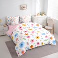 thumbnail image 2 of Manfei Colorful Flower Floral 7 Pieces Bedding Comforter Set,Cute Cartoon Daisy Full Bedding Set,Orange White Blue Fitted Sheet Flat Sheet For Kids,Super Cozy Room Decor Reversible, 2 of 7
