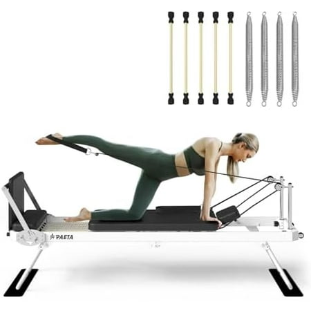 Pilates Reformer, PAETA Foldable Reformer Pilates Machine for Home Use, with Dual Resistance- Springs and Cords, Pilates Equipment for Home Workouts with Jump Board, Up to 400 LBS