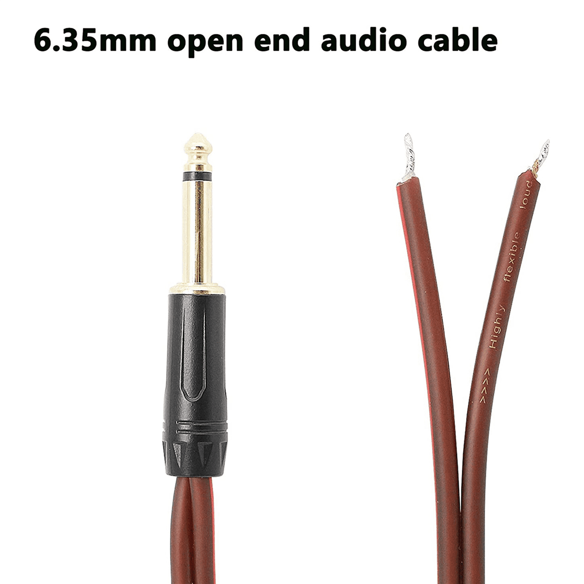 4pcs 1/4 to Speaker Bare Wire,Audio Cable to 6.35mm Male Mono Adapter Open End Gold-Plated OFC HiFi Speaker