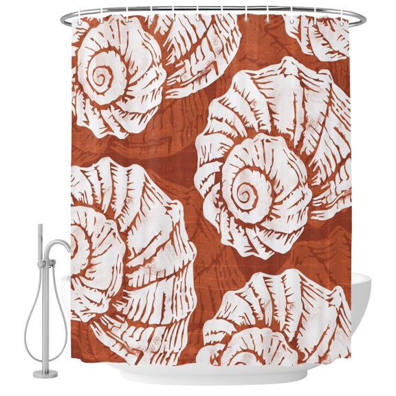 60x72 Inch Shower Curtains for Bathroom, Vintage Shell Burnt Orange Fabric Bath Curtain Decor, Summer Ocean Coastal Waterproof Restroom Curtains Shower Set Accessories with 12 Hooks 60 Inch