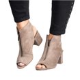 thumbnail image 4 of Sandalias de tacón grueso con boca de pez en la parte delantera de color liso para mujer, zapatos de tacón alto Wmkox8yii hfjk407, 4 of 5