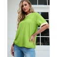 thumbnail image 6 of JWD Women's Top Short Sleeved T-Shirt Round Neck Casual Blouses Patchwork Split Hem Tee Top Light green XL, 6 of 8