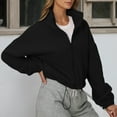 thumbnail image 4 of Bibifish Womens Jackets Stand Collar Drawstring Waist Fuzzy Full Zip Up Jackets Rib Cropped Fit Warm Soft Casual Streetwear Daily Wear Trendy Jackets, 4 of 6