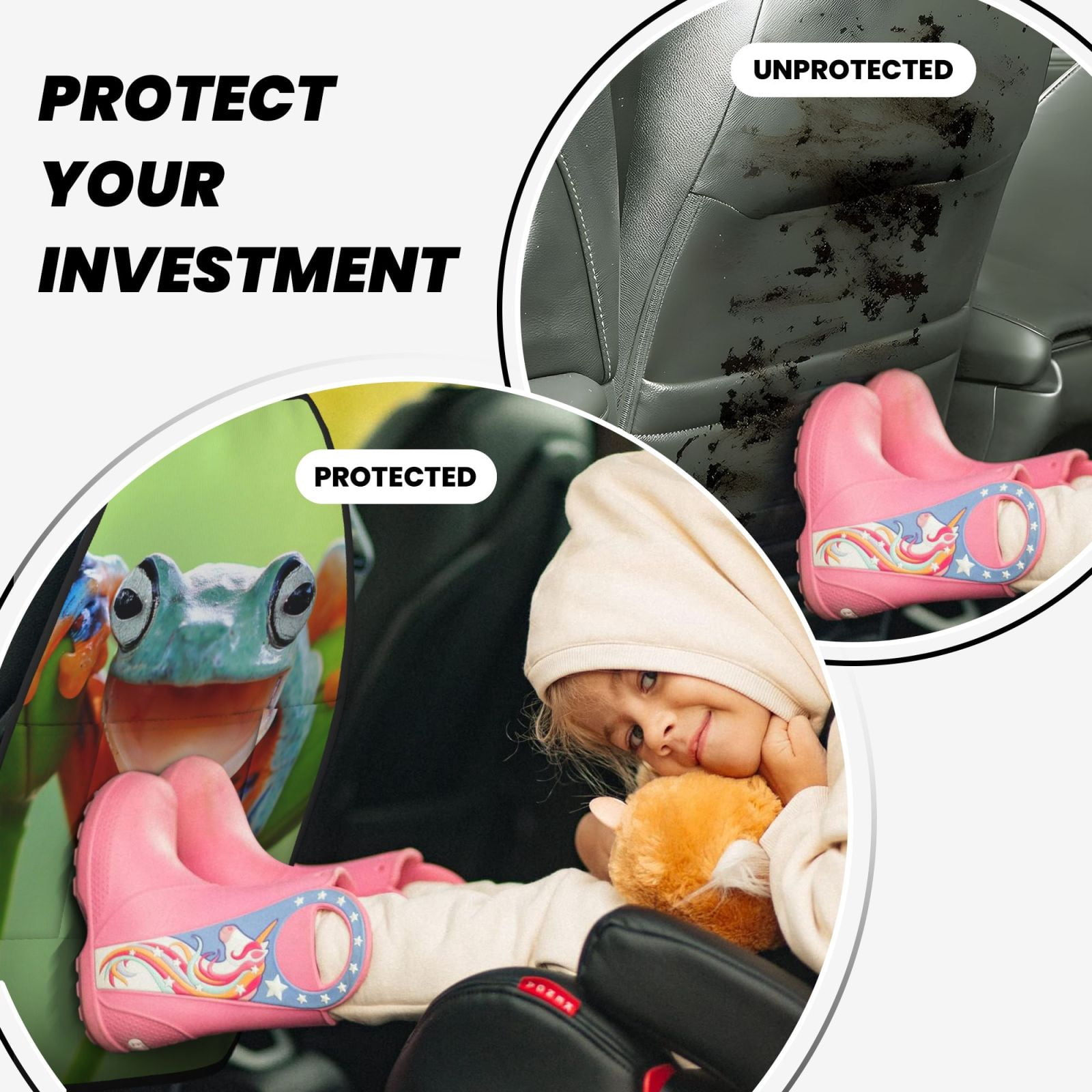 Xecao Flying Frog On Branch Pattern Car Seat Back Protector 2 Pack Large Capacity Pocket, Kick Mats Back Seat Protector