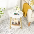 thumbnail image 3 of HOOBRO 2-Tier Round End Table with Charging Station Modern Gold Living Room Bedroom White and Gold DW671BZ01, 3 of 8