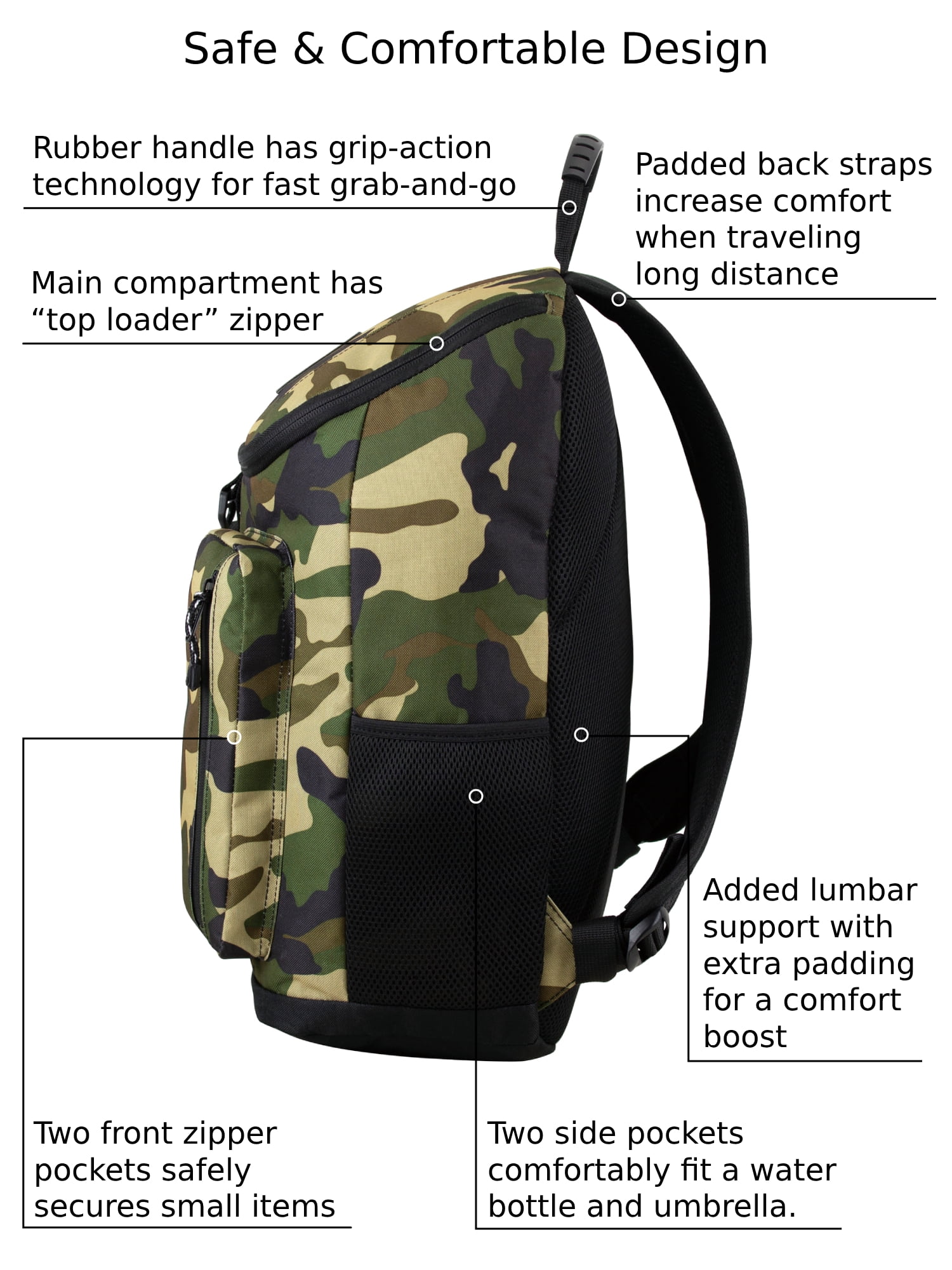 Eastsport Unisex Theo Top Loader Backpack, Army Camo