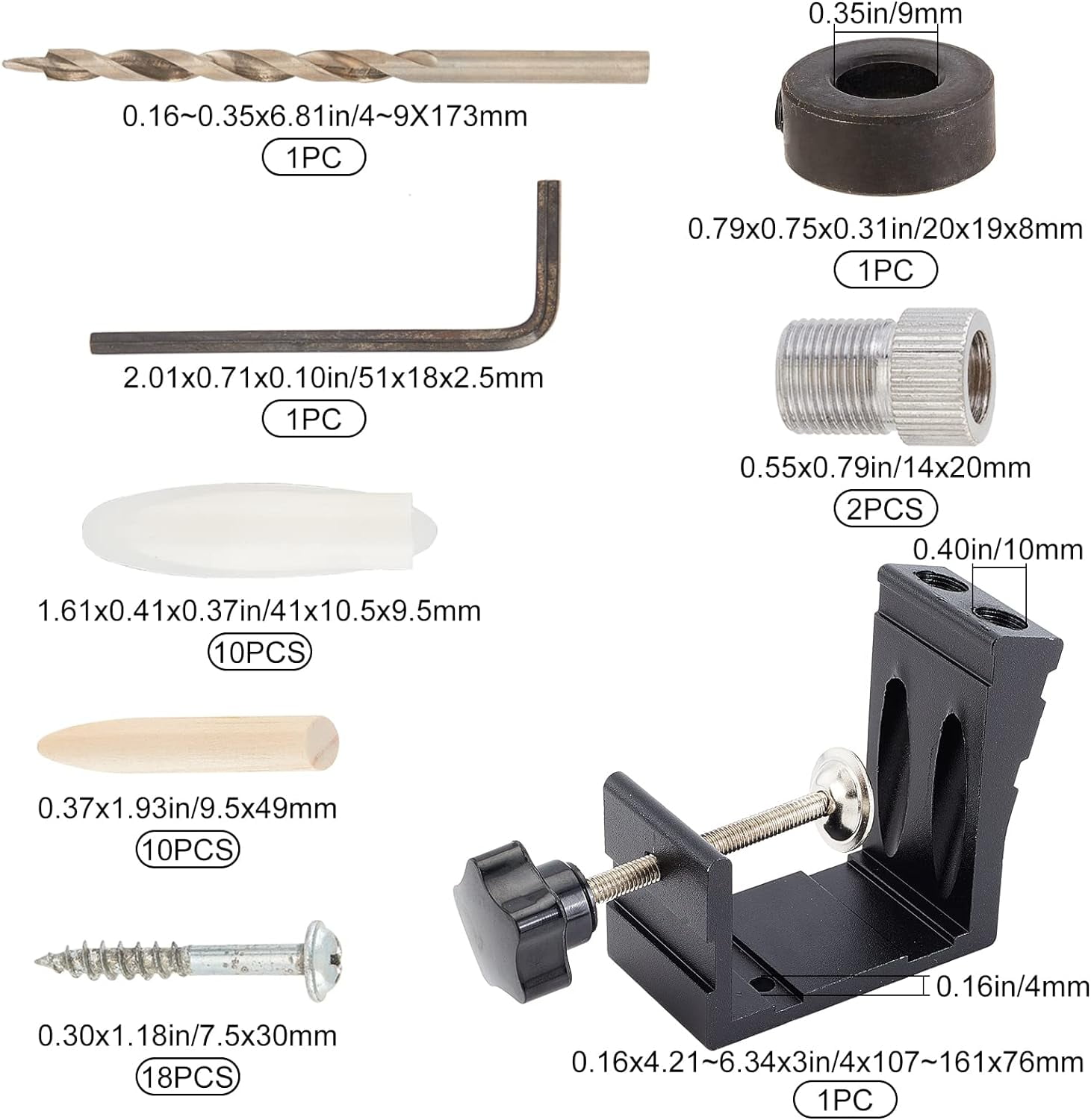 8 Styles 1Set Aluminum Alloy Pocket Hole Jig Kits Joinery Screw Kit Carpenters Wood Woodwork Guides Joint Angle Tool Carpentry Locator for DIY Household Projects for DIY