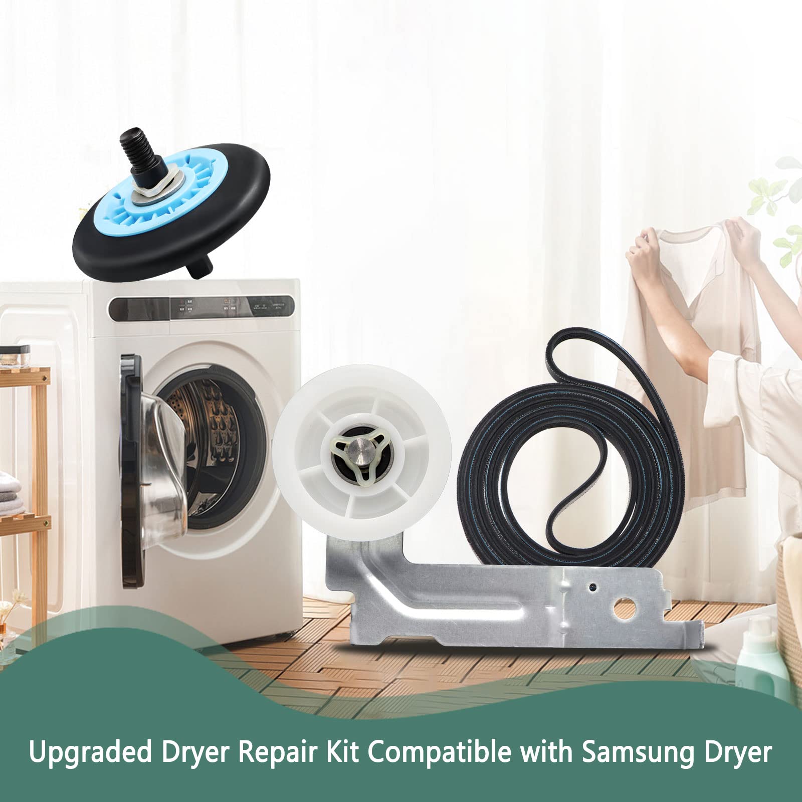 Monkemon Upgraded Sam-Sung Dryer Repair Kit Compatible with Samsung Dryer Roller Replacement Kit, Replacement for Samsung Dryer Parts DC97-16782A 6602-001655 DC93-00634A