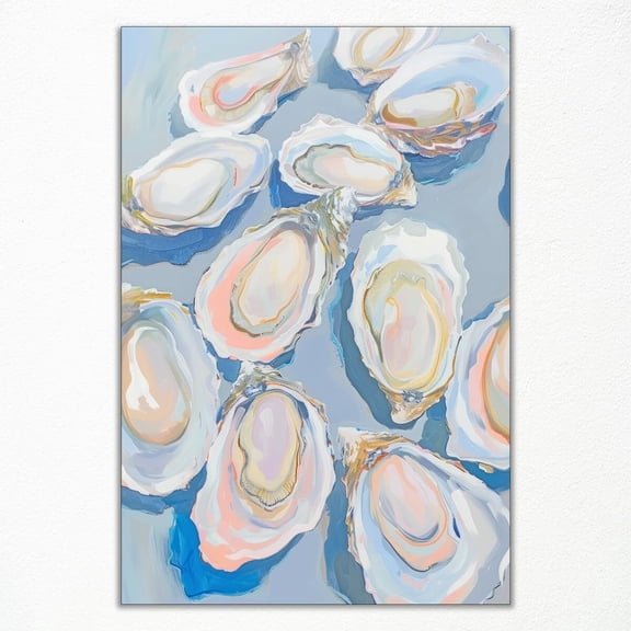 Leetideful Pastel Blue Oyster Shell Painting Poster, Abstract Coastal Beach Canvas Wall Art, Summer Beachy Wall Art, Dining Room Kitchen Art Print, Abstract Oyster Shell Picture  Perfect holiday gift