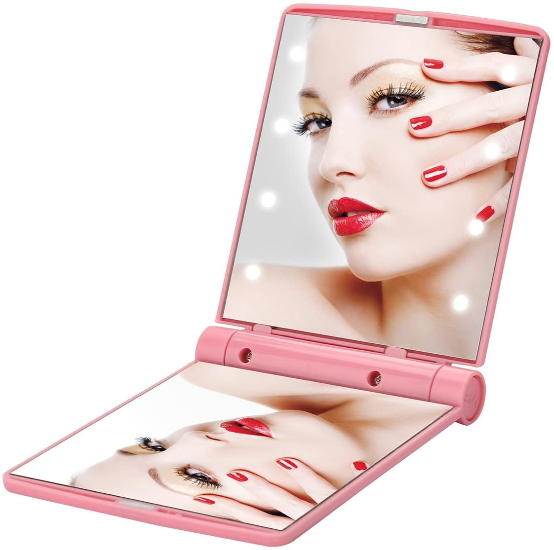 Makeup Mirror with Lights, 8 Led Lighted Make Up Travel Size Mirrors Compact Portable Folding Handheld Lighting Kits for Teen Girls College Essentials Women Kids(Pink) - Walmart.com