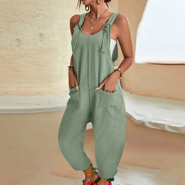 ICHUANYI Clearance Womens Fashion Summer Solid Color Casual Sleeveless Suspender Jumpsuit(Green, XXL) ICHUANYI WER2023080808644