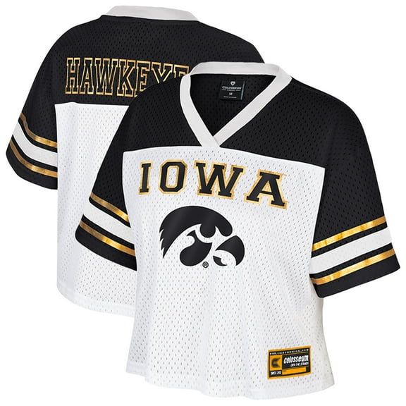 Women's Colosseum White Iowa Hawkeyes Treasure Cropped Football Jersey