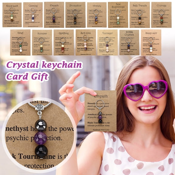 Stone Bead Keychain Souvenir Gift for Women Men, Handmade Gemstone Key Ring Charm Accessories for Car Keys Bag Purse, Birthday Party Favors Gifts A, 1Pcs