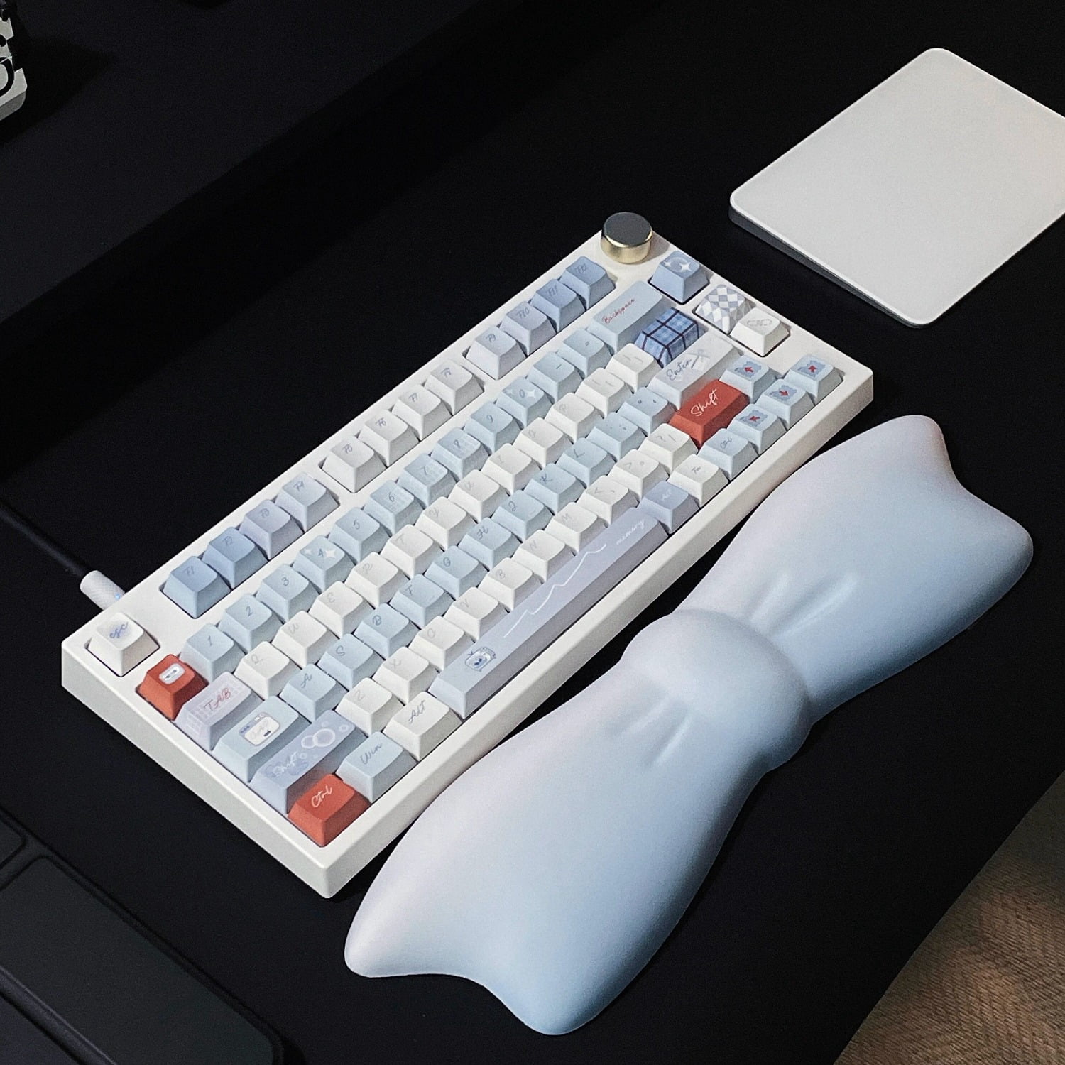 Bow Design Keyboard Wrist Rest, Ergonomic Memory Foam Palm Support Pad with Mouse Pad, Cute Desk Accessory Gift for Women Girls
