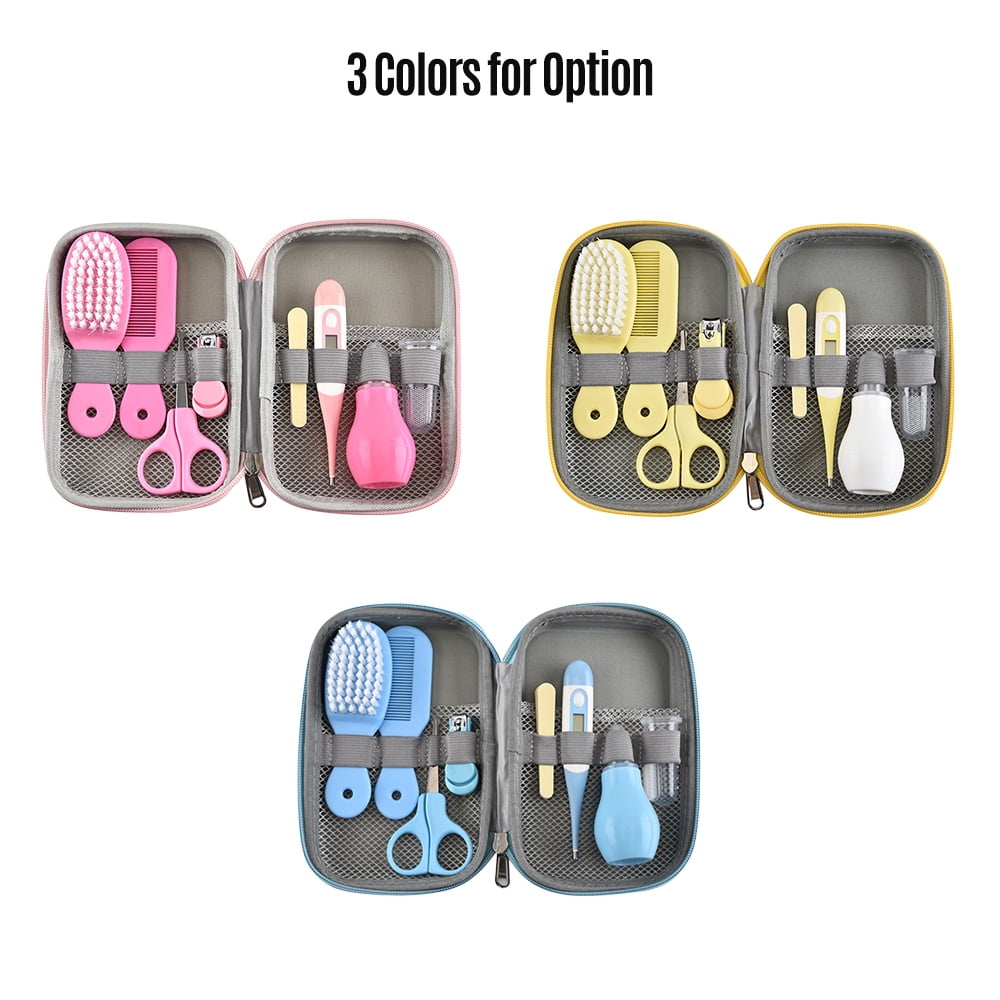 BIMZUC 8-in-1 Baby Grooming Kit and Healthcare Care Set - Portable Infant Nursery Care Items Includes Nail Clipper File Hair Brush Comb Nasal Aspirator Thermometer Finger Toothbrush with Case Yellow
