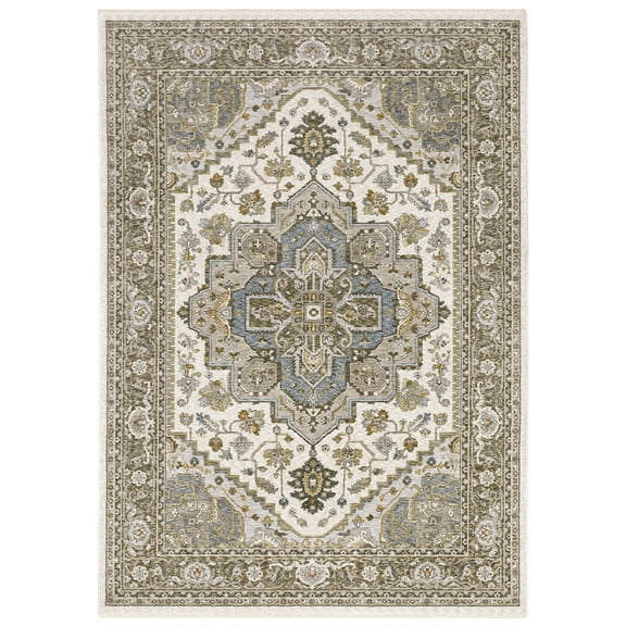 Woven Trends Larisa - 051F1 - Traditional Style, Persian Medallion Pattern, Stain Resistant & Pet Friendly, Living Room, Dining Room, Office, Low Pile Polyester Area Rug in Ivory - 9' x 11'