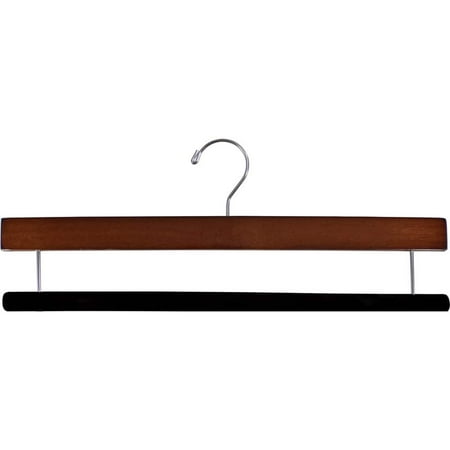 Extra Long Wooden Pants Hanger with Walnut Finish and Velvet Non Slip Velvet Bar (Box of 10)