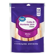 Great Value Colby & Monterey Jack Cheese Sticks, 9 oz, 12 Count (Plastic Packaging)
