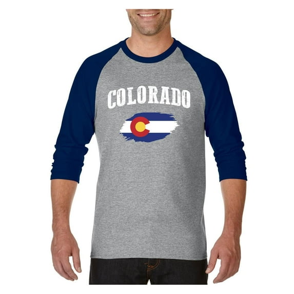 MmF - Mens Raglan Sleeve Baseball T-Shirts, up to Size 3XL - Colorado Flag