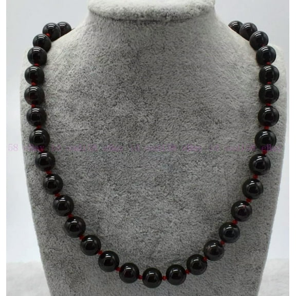 K-KED Natural 10mm Dark Red Garnet Round Gemstone Beaded Delicate Jewelry Necklace 18''