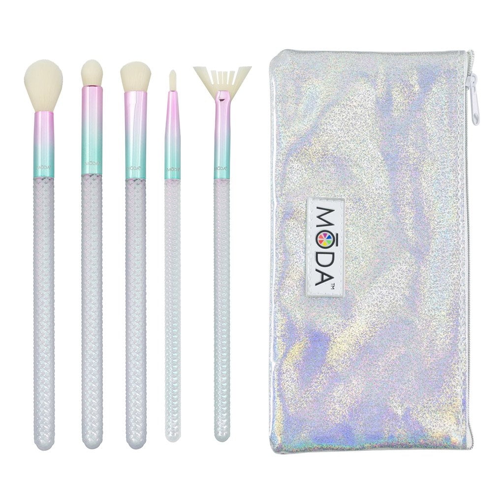 MODA Brush Mythical Enchanting Eye 6pc Makeup Brush Set with Holographic Zip Case, Includes - Eye Contour, Domed Shadow, and Smoky Eye