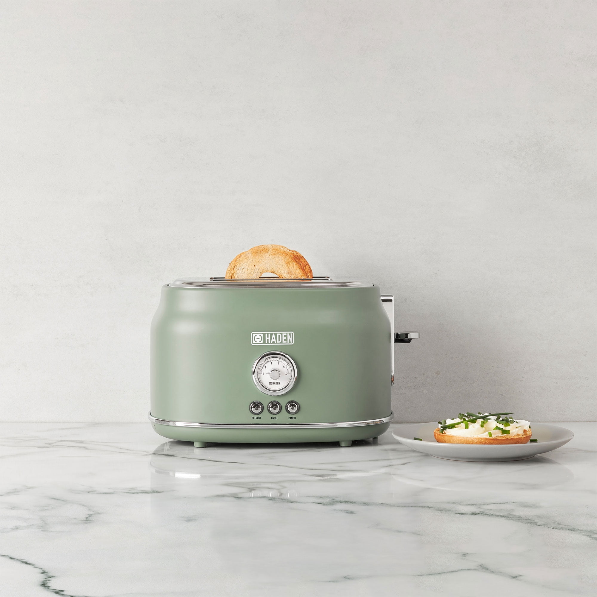 Open Box Haden Dorset 2 Slice Wide Slot Stainless Steel Toaster, Cedar Green/Chrome