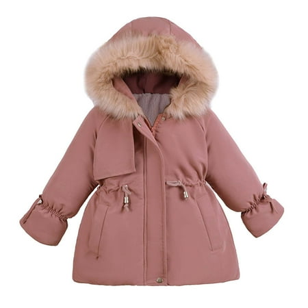 

ZCFZJW Girls Winter Coats Hooded Sherpa Lined Lightweight Jacket Fall Zip Up Thick Warm Puffy Waterproof Windproof Cotton Jackets with Pockets(Watermelon Red 4-5 Years)