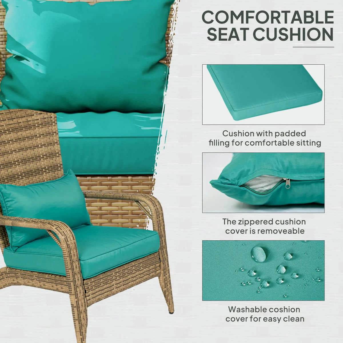 Spaco Patio Adirondack Chair with Rattan Wicker, Rattan Chair with Soft Cushions and Tall Curved Backrest for Outdoor, Sky Blue