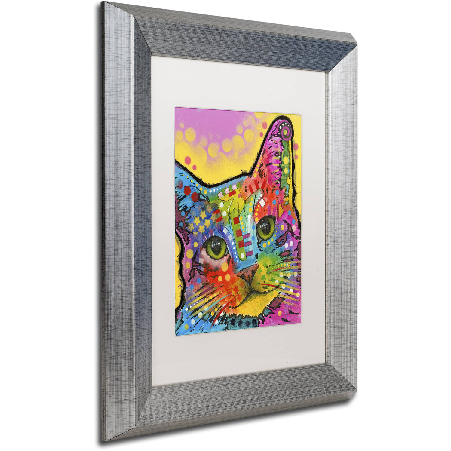 Trademark Fine Art "Tilt Cat" Canvas Art by Dean Russo, White Matte, Silver Frame