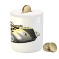 thumbnail image 3 of Vintage Piggy Bank, Retro 40s Drag Car with Ombre Print Art, Ceramic Coin Bank Money Box for Cash Saving, 3.6" X 3.2", Grey Orange, by Ambesonne, 3 of 4